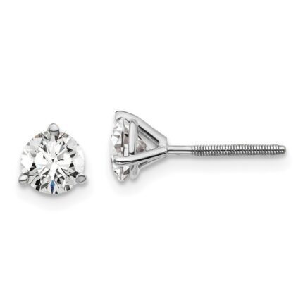 Platinum 1 carat Lab Grown Diamond VS+ F+ Round Complete Three Prong Screwback Stud Earrings