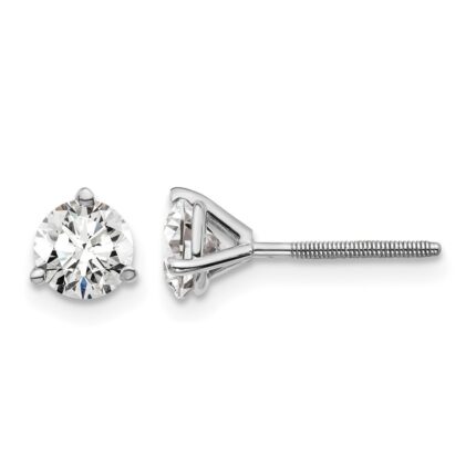 14k White Gold 1 carat Certified Lab Grown Diamond VS/SI+ G+ Round Complete Three Prong Screwback Stud Earrings