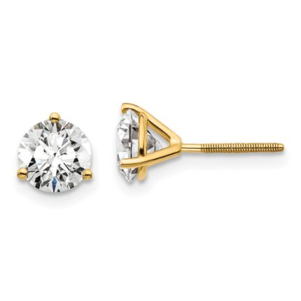 18k 1 1/2 carat Lab Grown Diamond VS+ F+ Round Complete Three Prong Stud Earrings