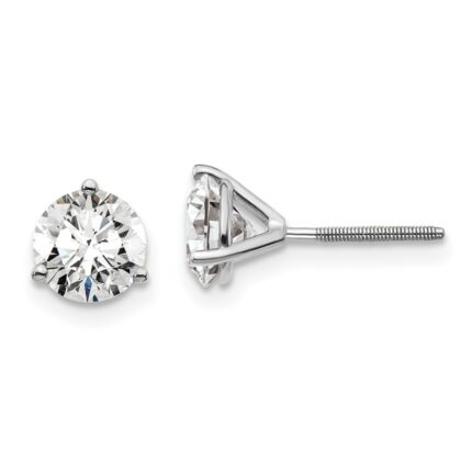 Platinum 1 1/2 carat Lab Grown Diamond VS+ F+ Round Complete Three Prong Screwback Stud Earrings