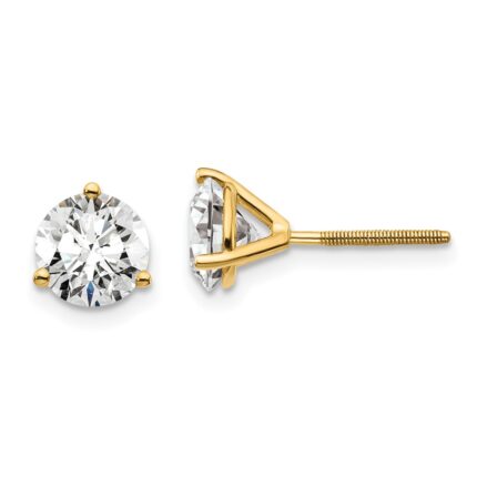 18k 4 carat Certified Lab Grown Diamond VS+ F+ Round Complete Three Prong Screwback Stud Earrings