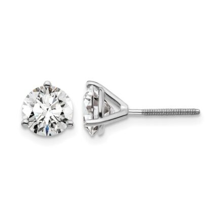 14k White Gold 2 1/2 carat Lab Grown Diamond VS/SI+ G+ Round Complete Three Prong Screwback Stud Earrings