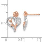 14K White and Rose Gold Diamond Quinceanera Heart Post Earrings - Image 3