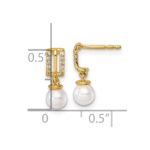 14K Polished 1/15 carat Diamond and White Freshwater Cultured Pearl Dangle Post Earrings - Image 3