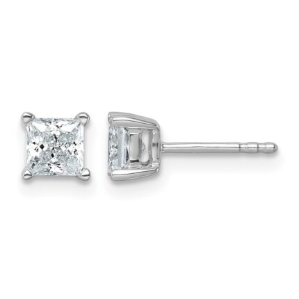 14k White Gold 1 carat Lab Grown Diamond VS+ F+ Princess Complete Four Prong Stud Earrings
