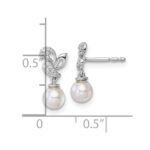 14K White Gold Polished 1/10 carat Diamond and White Freshwater Cultured Pearl Dangle Post Earrings - Image 3