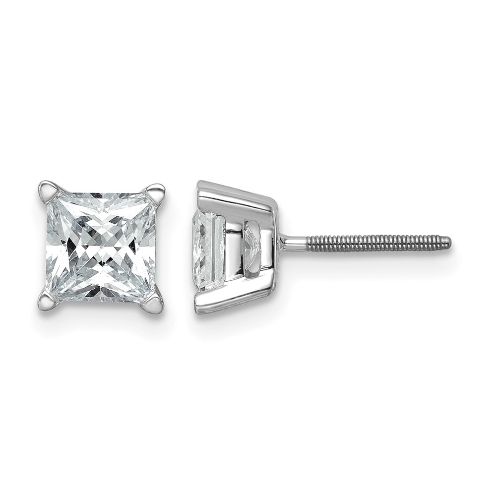 EM1018S-200-WAA-1.jpg 14k White Gold 2 carat Certified Lab Grown Diamond VS+ F+ Princess Complete Four Prong Screwback Stud Earrings - Image 1
