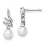 14K White Gold Polished 1/10 carat Diamond and White Freshwater Cultured Pearl Drop Post Earrings
