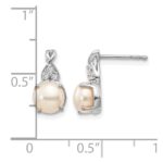 14k White Gold 6mm June/Freshwater Cultured Pearl and Diamond Post Earrings - Image 4