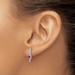 14k White Gold 5x3mm Emerald-cut Ruby and Diamond Post Earrings - Image 3