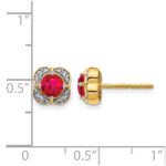 14k 4.5mm Round Ruby and Diamond Fancy Square Post Earrings - Image 2