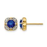 14k 5.2mm Round Sapphire and Diamond Fancy Square Post Earrings