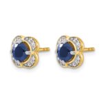 14k 5.2mm Round Sapphire and Diamond Fancy Square Post Earrings - Image 2