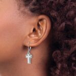 14k White Gold Diamond Fancy Cross Leverback Earrings - Image 3