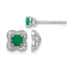 14k White Gold Diamond Square Jackets and 4mm Emerald Stud Earrings