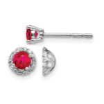 14k White Gold Diamond Halo Jackets and 4mm Ruby Stud Earrings