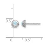 14k White Gold 2.5mm Round Aquamarine Cabochon and Diamond Halo Post Earrings - Image 4