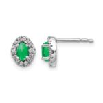 14k White Gold 1/6 carat Lab Grown Diamond VS/SI+ G+ and Oval Created Emerald Complete Halo Post Earrings