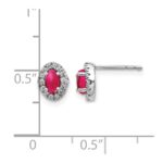 14k White Gold 1/6 carat Lab Grown Diamond VS/SI+ G+ and Oval Created Ruby Complete Halo Post Earrings - Image 4