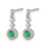 14k White Gold 1/6 carat Lab Grown Diamond VS/SI+ G+ and Created Emerald Complete Dangle Post Earrings - Image 2
