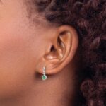 14k White Gold 1/6 carat Lab Grown Diamond VS/SI+ G+ and Created Emerald Complete Dangle Post Earrings - Image 3