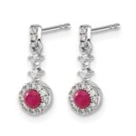 14k White Gold 1/6 carat Lab Grown Diamond VS/SI+ G+ and Cabochon Created Ruby Complete Dangle Post Earrings - Image 2