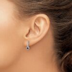 14k White Gold 3mm Round Sapphire Cabochon and Diamond Halo Dangle Post Earrings - Image 3