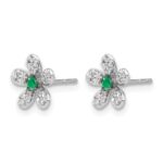 14k White Gold Diamond and Emerald Flower Post Earrings - Image 2