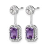 14k White Gold Diamond/Amethyst Front/Back Earrings - Image 2