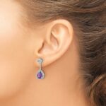 14k White Gold Diamond/Pear Amethyst Front/Back Earrings - Image 3