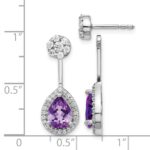 14k White Gold Diamond/Pear Amethyst Front/Back Earrings - Image 4