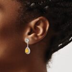 14k White Gold Diamond/Pear Citrine Front/Back Earrings - Image 3