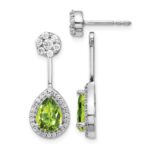 14k White Gold Diamond/Pear Peridot Front/Back Earrings