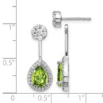 14k White Gold Diamond/Pear Peridot Front/Back Earrings - Image 2
