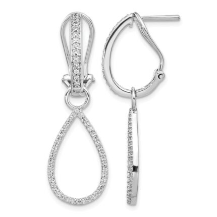 14k White Gold 1/2 carat Diamond Teardrop Dangle Omega Back Earrings