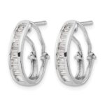 14k White Gold Baguette Diamond Omega Back Hoop Earrings - Image 2