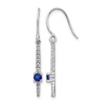 14k White Gold 3.2mm Round Sapphire and Diamond Dangle Shepherd Hook Earrings