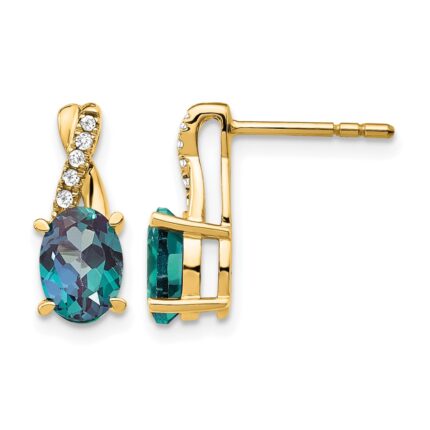 14k 7x5 Oval June/Lab Created Alexandrite and Diamond Post Earrings