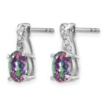 14k White Gold 7x5mm Oval Mystic Fire Topaz and Diamond Post Earrings - Image 2