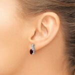 14k White Gold 7x5 Oval January/Garnet and Diamond Earrings - Image 3