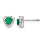14k White Gold 4.5mm Trillion Emerald and Diamond Halo Post Earrings