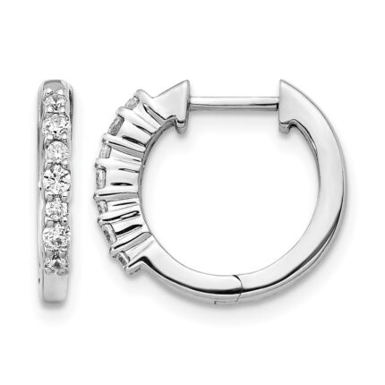 14k White Gold Diamond Hinged Hoop Earrings