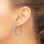 14k White Gold Diamond Hinged Hoop Earrings - Image 3