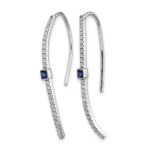 14k White Gold Curved Diamond and 2mm Princess Sapphire Wire Earrings - Image 2