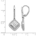 14k White Gold 1 carat Diamond Square Cluster Leverback Earrings - Image 4