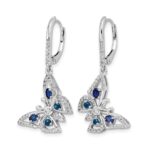 14k White Gold Diamond/Sapphire Butterfly Leverback Earrings - Image 2