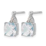 14k White Gold 7mm Cushion Checkerboard March/Aquamarine and Diamond Post Earrings - Image 2