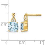 14k 7mm Cushion Checkerboard March/Aquamarine and Diamond Post Earrings - Image 4