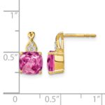 14k 7mm Cushion Checkerboard October/Lab Created Pink Sapphire and Diamond Post Earrings - Image 4