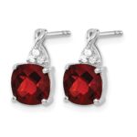 14k White Gold 7mm Cushion Checkerboard January/Garnet and Diamond Post Earrings - Image 2